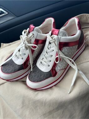 Michael Kors White & Red Logo Trainer Sneakers